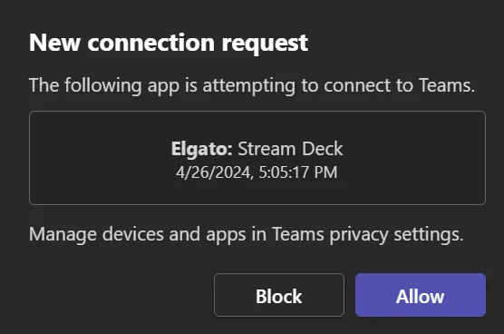 stream deck connection request