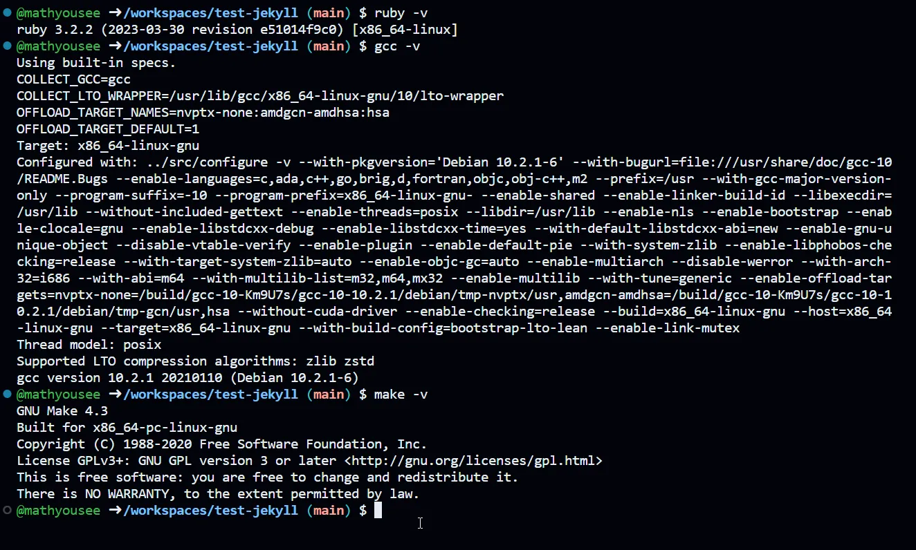 Version checks to confirm it meets Jekyll requirements